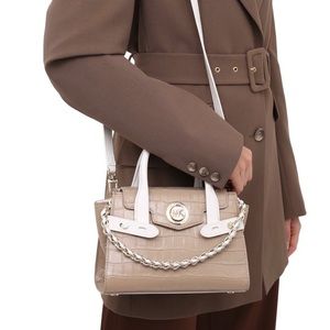 MICHAEL KORS Carmen Extra-Small Two-Tone Crocodile-Embossed Leather Satchel